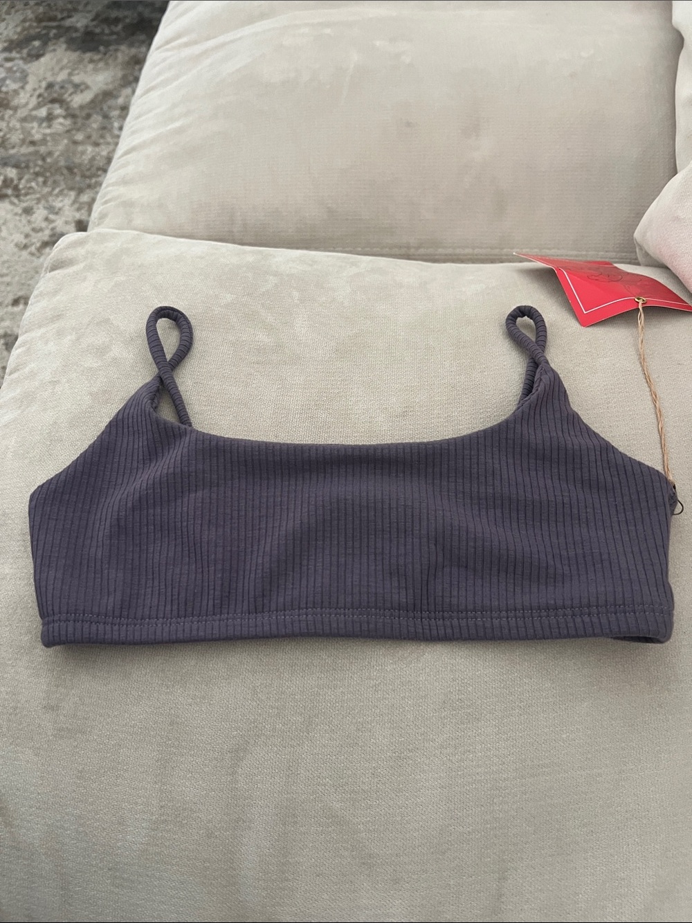 Tiger Friday Ribbed plum Crop Tank with Spaghetti Straps.  Adult small.